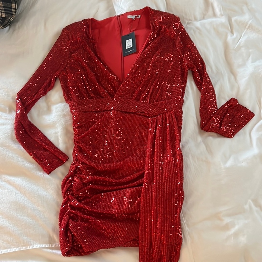 NEW ๐ FASHION NOVA CENTER STAGE Red Sequin Sparkle Vegas NYE mini dress XL - Picture 2 of 5